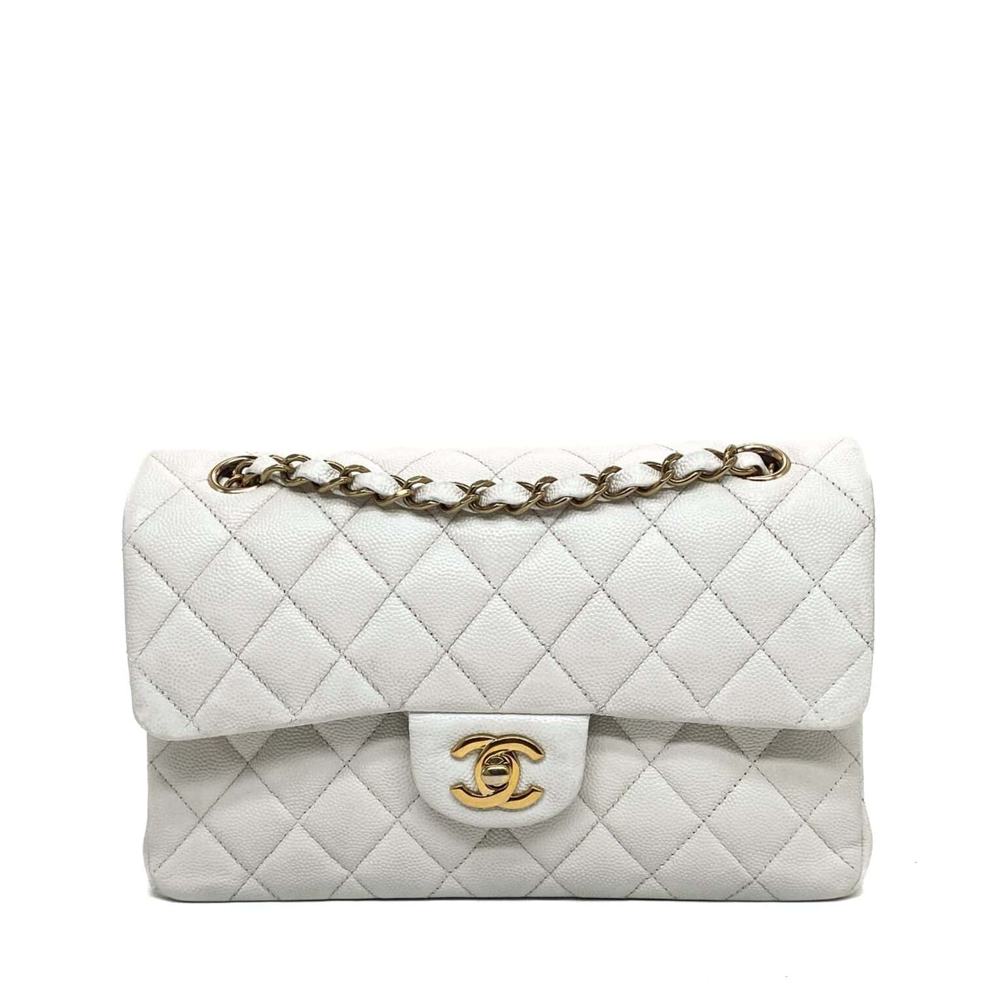 Classic White Flap Bag with Gold Chain