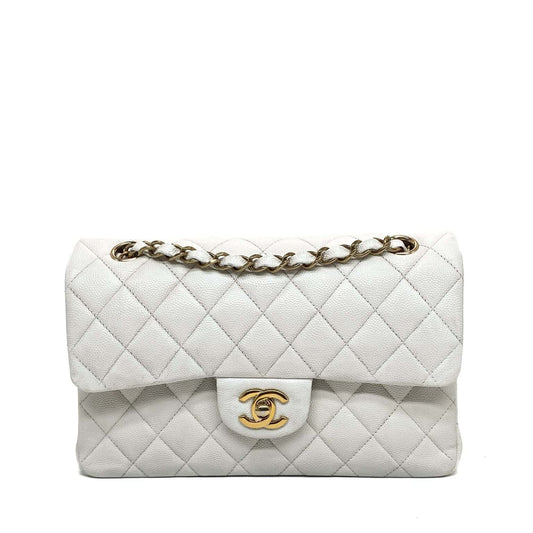 Classic White Flap Bag with Gold Chain