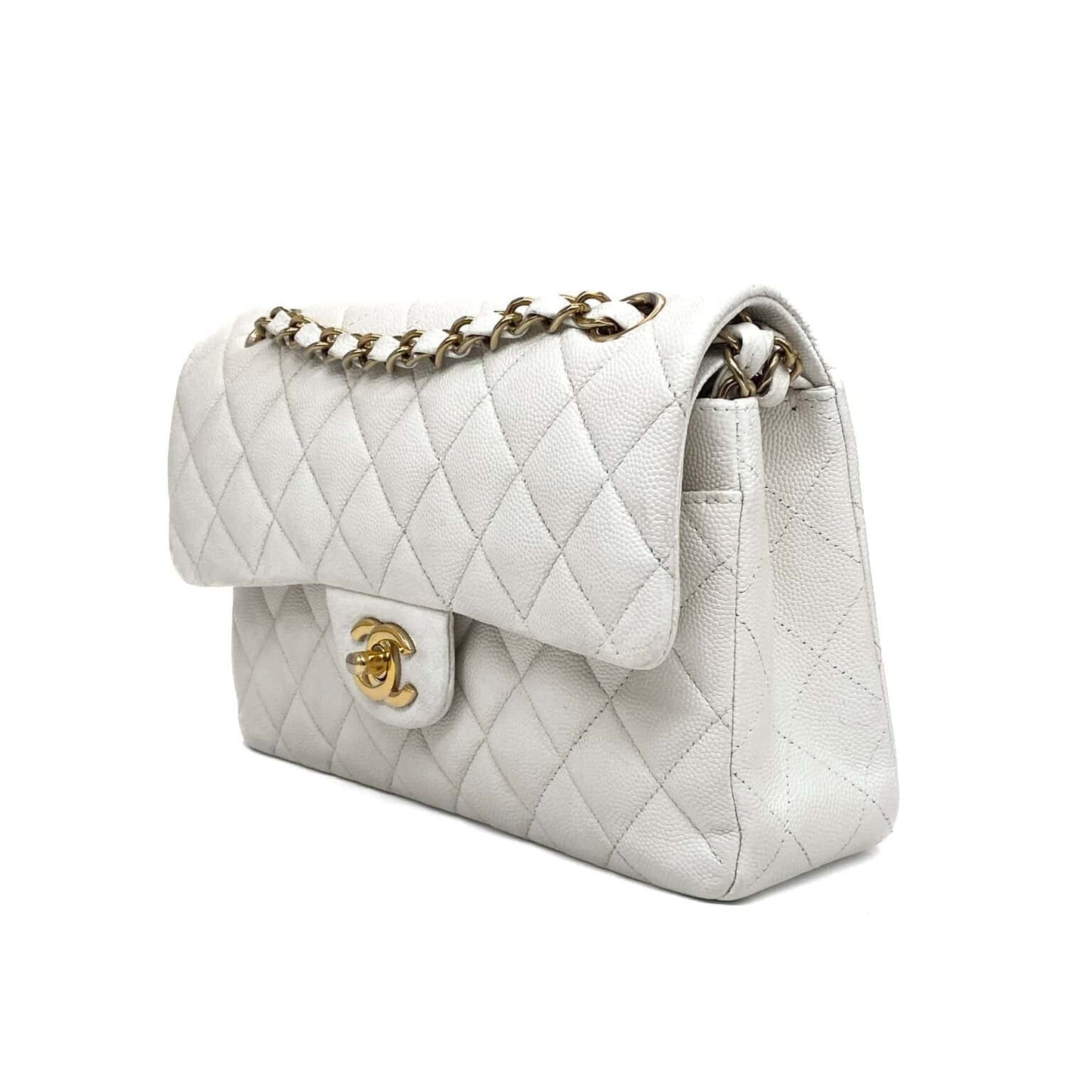 Classic White Flap Bag with Gold Chain