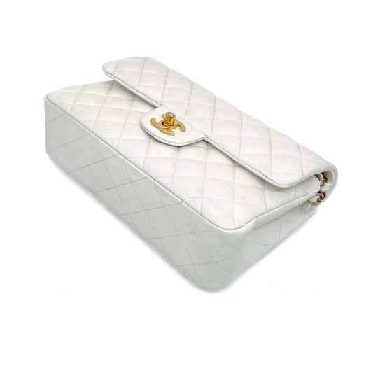 Classic White Flap Bag with Gold Chain